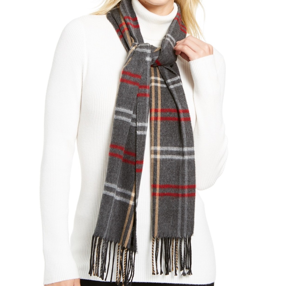 Cejon Plaid Fringe Italian Scarf Charcoal Gray